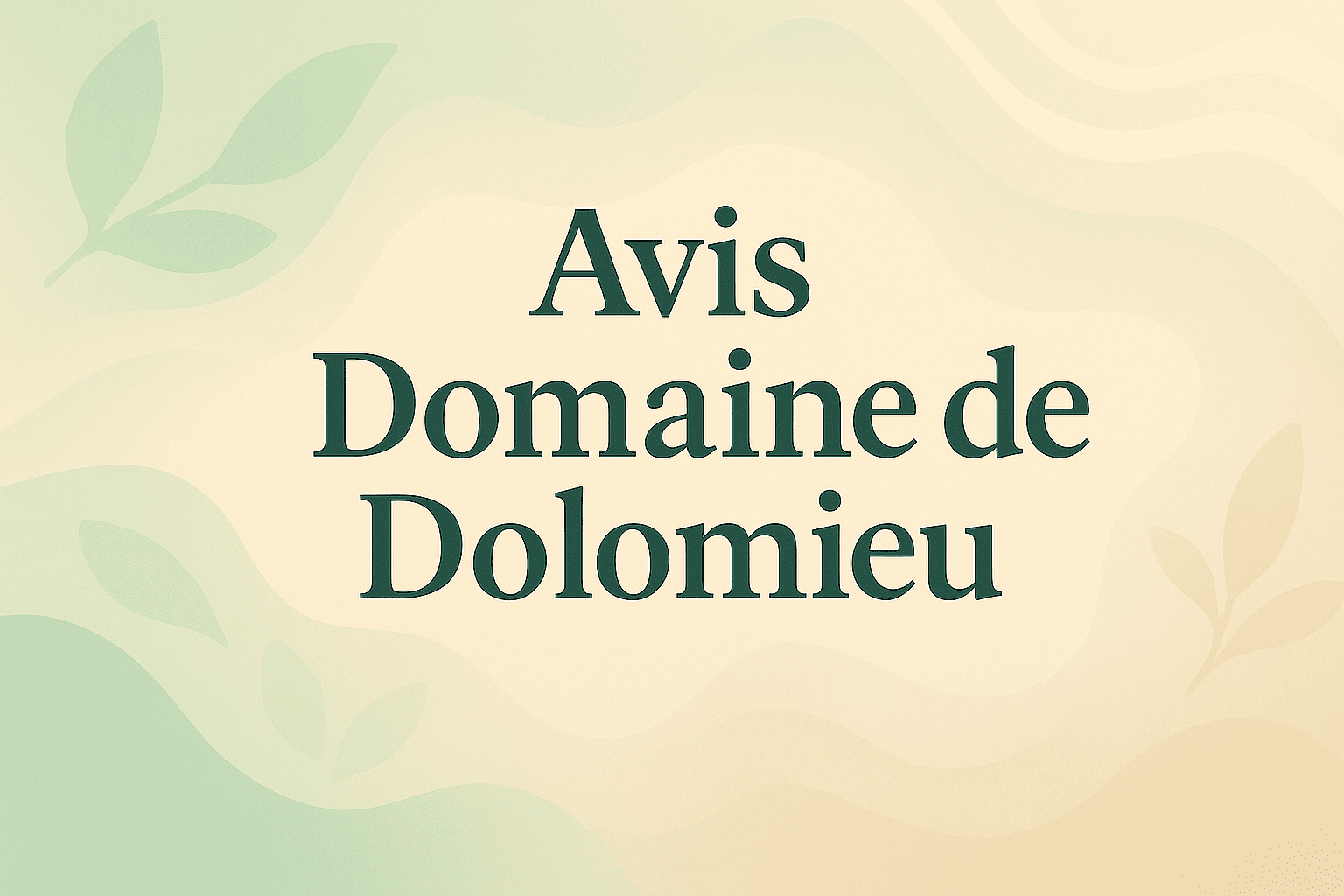 Dégradé vert et beige avec formes abstraites, texte « Avis Domaine de Dolomieu » centré