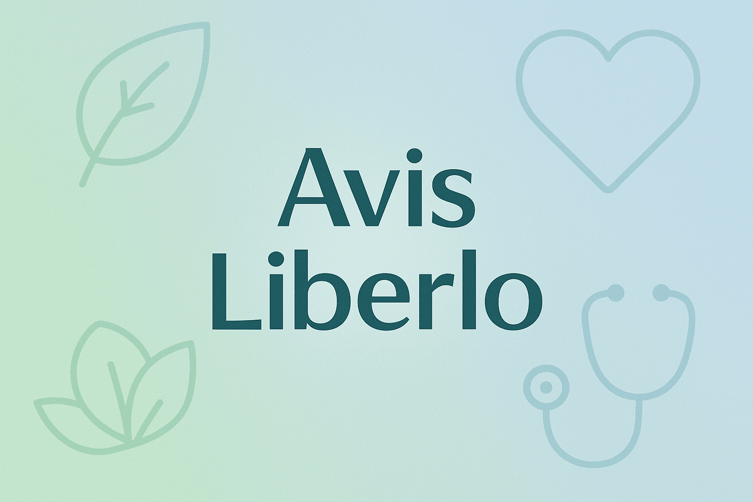 Texte « Avis Liberlo » en gros caractères sur fond pastel vert-bleu, avec petites icônes bien-être discrètes