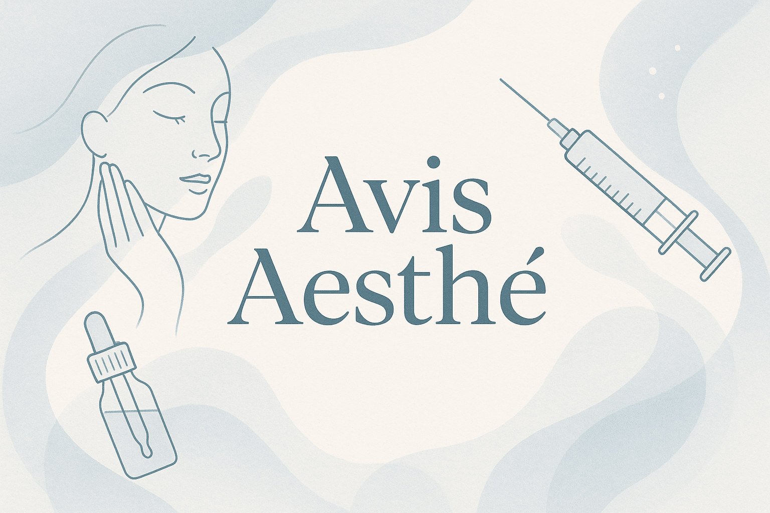 Illustration horizontale affichant le texte « Avis Aesthé » sur un fond bleu doux, avec des touches blanches rappelant l’atmosphère calme et soignée d’un centre esthétique