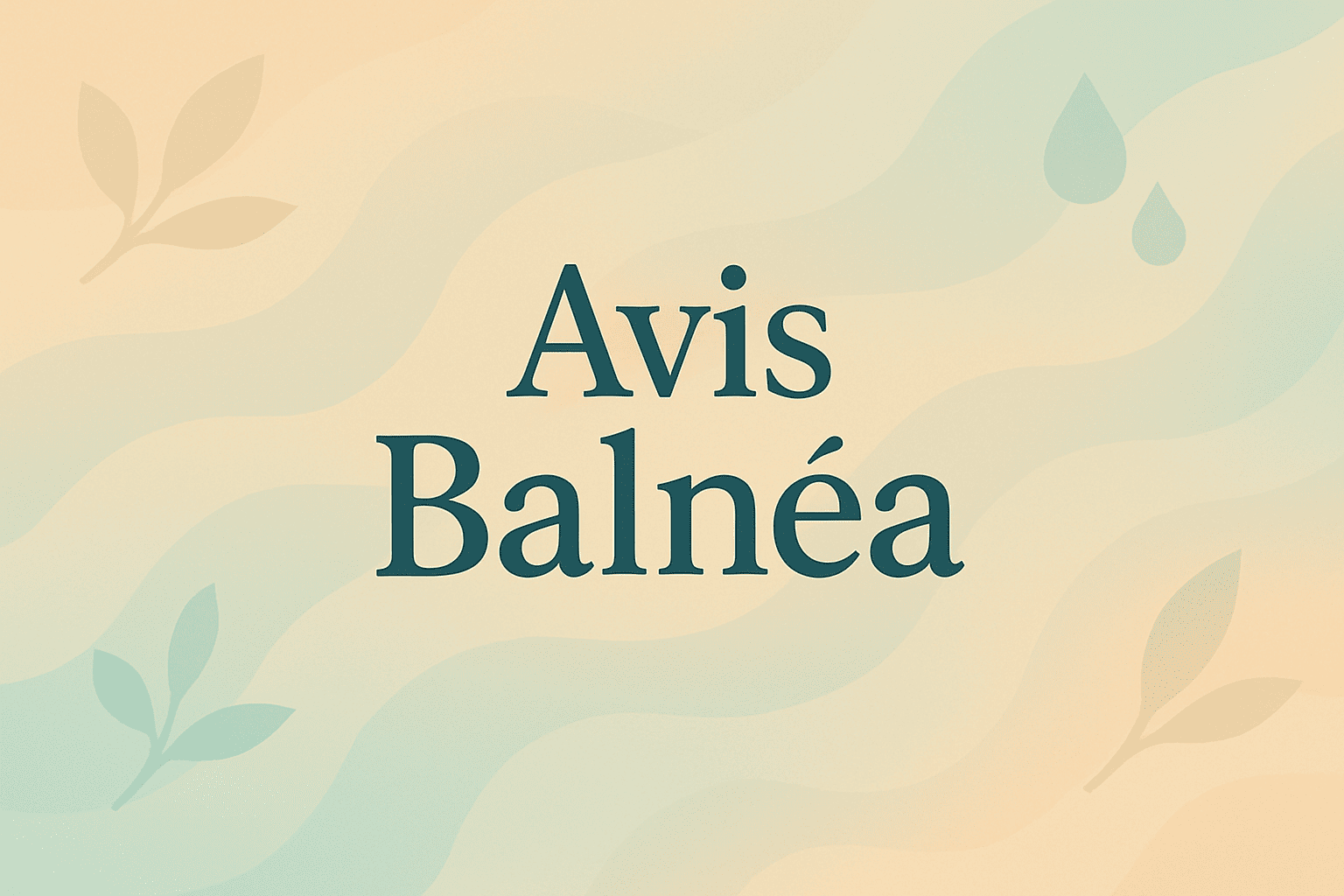 Texte « Avis Balnéa » centré sur un fond pastel décoré de feuilles et de vagues stylisées