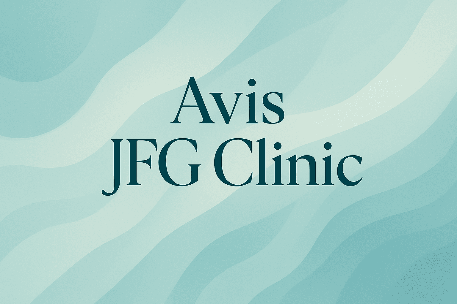 Texte centré « Avis JFG Clinic » sur un fond bleu abstrait et épuré
