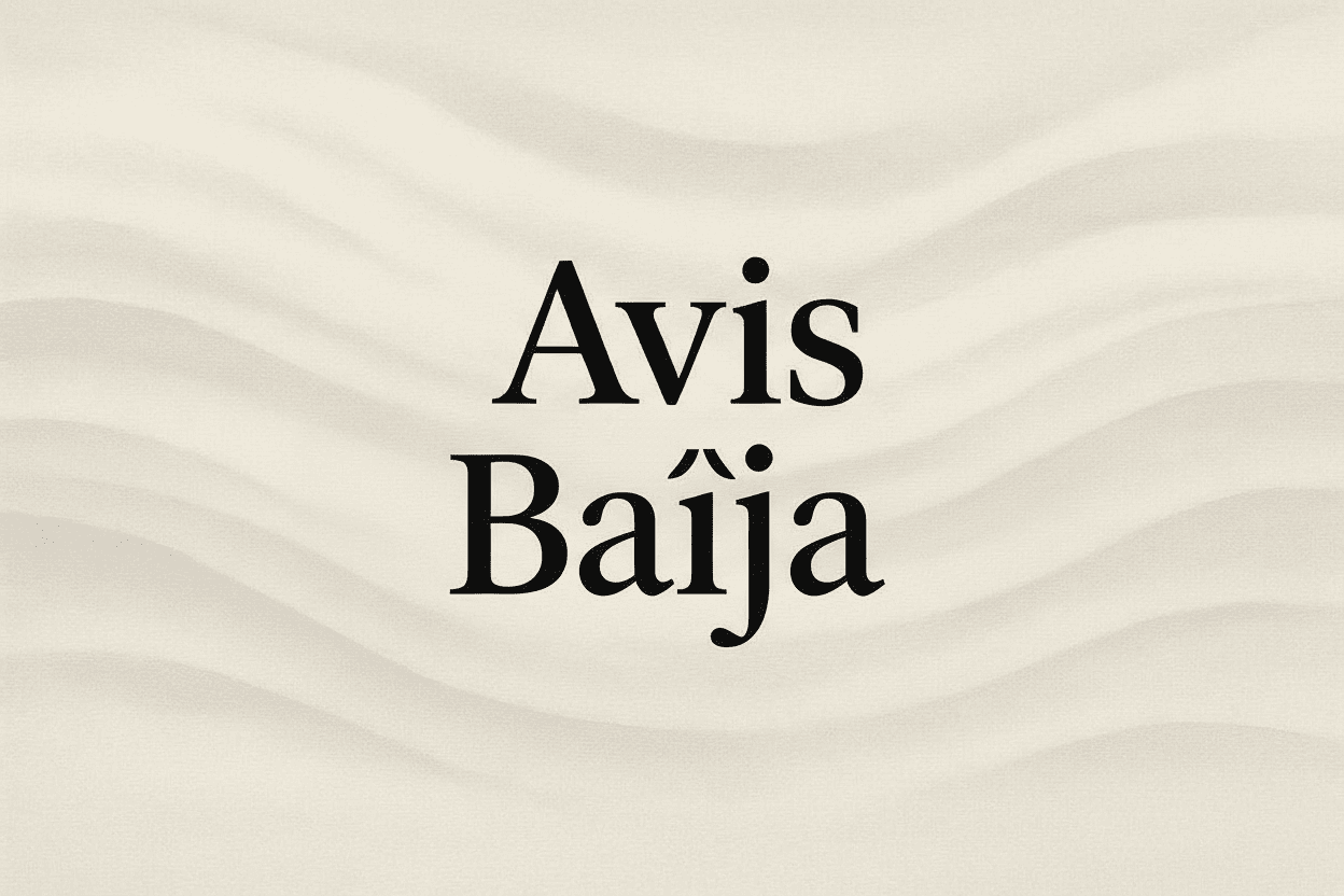 Texte "Avis Baïja" sur fond gris minimaliste